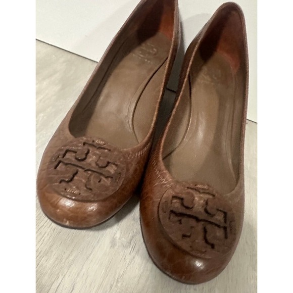Tory Burch Leather Wedge Pumps Brown size 10 1/2 - Picture 2 of 12